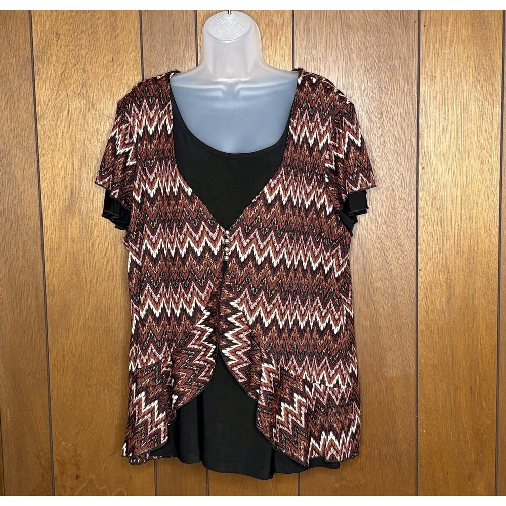 New Directions Top Women 3X Multicolor Chevron Glitter Layer Boho Festival Artsy